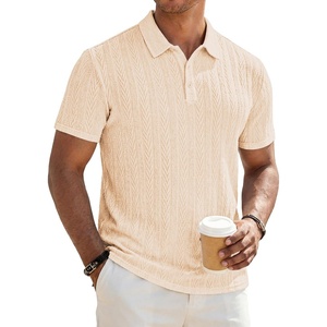 image:imageJMIERR Mens Textured Collared Casual Short Sleeve Knit Polo ShirtsApricot