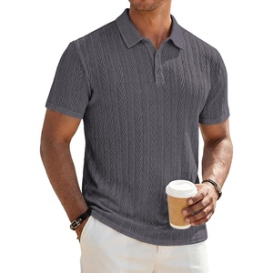 image:imageJMIERR Mens Textured Collared Casual Short Sleeve Knit Polo ShirtsDark Grey