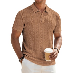 image:imageJMIERR Mens Textured Collared Casual Short Sleeve Knit Polo ShirtsDark Khaki