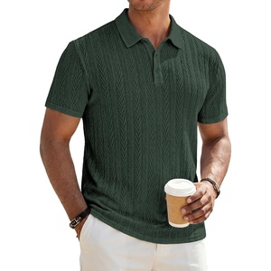 image:imageJMIERR Mens Textured Collared Casual Short Sleeve Knit Polo ShirtsDuffel Green