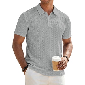 image:imageJMIERR Mens Textured Collared Casual Short Sleeve Knit Polo ShirtsLight Grey
