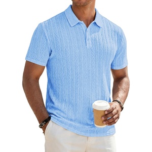 image:imageJMIERR Mens Textured Collared Casual Short Sleeve Knit Polo ShirtsSapphire Blue