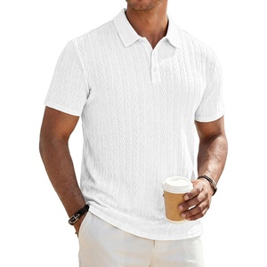 image:imageJMIERR Mens Textured Collared Casual Short Sleeve Knit Polo ShirtsWhite