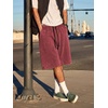 image:imageJMIERR Mens Acid Wash Cotton Loose Fit Drawstring Baggy Sweat ShortsRed Dahlia