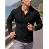 image:imageJMIERR Mens Hooded Pullover Fleece Long Sleeve Muscle Fit Henley ShirtsBlack