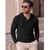 image:imageJMIERR Mens Hooded Pullover Fleece Long Sleeve Muscle Fit Henley ShirtsBlack