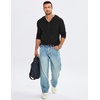 image:imageJMIERR Mens Hooded Pullover Fleece Long Sleeve Muscle Fit Henley ShirtsBlack