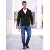 image:imageJMIERR Mens Hooded Pullover Fleece Long Sleeve Muscle Fit Henley ShirtsBlack
