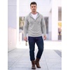 image:imageJMIERR Mens Hooded Pullover Fleece Long Sleeve Muscle Fit Henley ShirtsGray