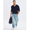 image:imageJMIERR Mens Hooded Pullover Fleece Long Sleeve Muscle Fit Henley ShirtsNavy Blue