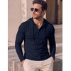 image:imageJMIERR Mens Hooded Pullover Fleece Long Sleeve Muscle Fit Henley ShirtsNavy Blue