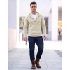 image:imageJMIERR Mens Hooded Pullover Fleece Long Sleeve Muscle Fit Henley ShirtsParchment