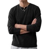 image:imageJMIERR Mens Long Sleeve Wash Cotton Henley ShirtsBlack