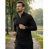 image:imageJMIERR Mens Quarter Zip Pullover Muscle Fit Ribbed Long Sleeve Gym T ShirtsA Black