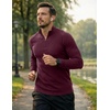 image:imageJMIERR Mens Quarter Zip Pullover Muscle Fit Ribbed Long Sleeve Gym T ShirtsA Burgundy