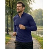image:imageJMIERR Mens Quarter Zip Pullover Muscle Fit Ribbed Long Sleeve Gym T ShirtsA Navy Blue
