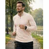 image:imageJMIERR Mens Quarter Zip Pullover Muscle Fit Ribbed Long Sleeve Gym T ShirtsA Parchment