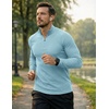 image:imageJMIERR Mens Quarter Zip Pullover Muscle Fit Ribbed Long Sleeve Gym T ShirtsLight Blue