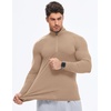 image:imageJMIERR Mens Quarter Zip Pullover Muscle Fit Ribbed Long Sleeve Gym T ShirtsPale Khaki