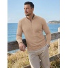 image:imageJMIERR Mens Quarter Zip Pullover Muscle Fit Ribbed Long Sleeve Gym T ShirtsPale Khaki