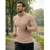 image:imageJMIERR Mens Quarter Zip Pullover Muscle Fit Ribbed Long Sleeve Gym T ShirtsPale Khaki