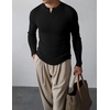 image:imageJMIERR Mens Ribbed Henley Shirt High Stretch Long Sleeve0 Black