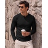 image:imageJMIERR Mens Ribbed Henley Shirt High Stretch Long Sleeve0 Black