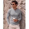 image:imageJMIERR Mens Ribbed Henley Shirt High Stretch Long SleeveA Grey