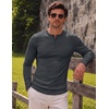 image:imageJMIERR Mens Ribbed Henley Shirt High Stretch Long SleeveB Grey