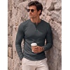 image:imageJMIERR Mens Ribbed Henley Shirt High Stretch Long SleeveB Grey