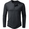 image:imageJMIERR Mens Ribbed Henley Shirt High Stretch Long SleeveB Grey