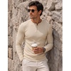 image:imageJMIERR Mens Ribbed Henley Shirt High Stretch Long SleeveC Beige