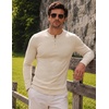 image:imageJMIERR Mens Ribbed Henley Shirt High Stretch Long SleeveC Beige