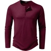 image:imageJMIERR Mens Ribbed Henley Shirt High Stretch Long SleeveC Red