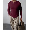 image:imageJMIERR Mens Ribbed Henley Shirt High Stretch Long SleeveC Red