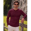 image:imageJMIERR Mens Ribbed Henley Shirt High Stretch Long SleeveC Red