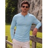 image:imageJMIERR Mens Ribbed Henley Shirt High Stretch Long SleeveD Blue 2