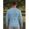 image:imageJMIERR Mens Ribbed Henley Shirt High Stretch Long SleeveD Blue 2