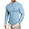 image:imageJMIERR Mens Ribbed Henley Shirt High Stretch Long SleeveD Blue 2