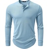 image:imageJMIERR Mens Ribbed Henley Shirt High Stretch Long SleeveD Blue 2