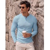 image:imageJMIERR Mens Ribbed Henley Shirt High Stretch Long SleeveD Blue 2