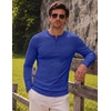image:imageJMIERR Mens Ribbed Henley Shirt High Stretch Long SleeveD Blue 3