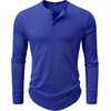 image:imageJMIERR Mens Ribbed Henley Shirt High Stretch Long SleeveD Blue 3
