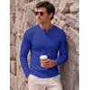 image:imageJMIERR Mens Ribbed Henley Shirt High Stretch Long SleeveD Blue 3