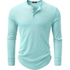 image:imageJMIERR Mens Ribbed Henley Shirt High Stretch Long SleeveD Blue 4