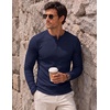 image:imageJMIERR Mens Ribbed Henley Shirt High Stretch Long SleeveD Blue