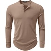 image:imageJMIERR Mens Ribbed Henley Shirt High Stretch Long SleeveD Brown