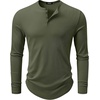 image:imageJMIERR Mens Ribbed Henley Shirt High Stretch Long SleeveD Green