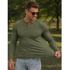 image:imageJMIERR Mens Ribbed Henley Shirt High Stretch Long SleeveD Green