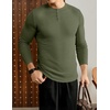image:imageJMIERR Mens Ribbed Henley Shirt High Stretch Long SleeveD Green